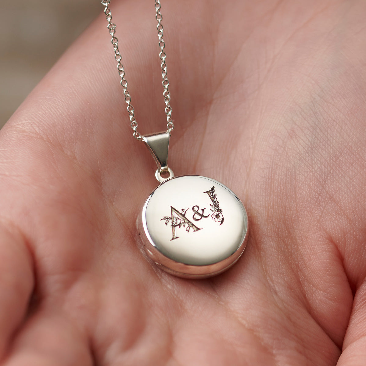 Floral Wedding Initials Round Locket