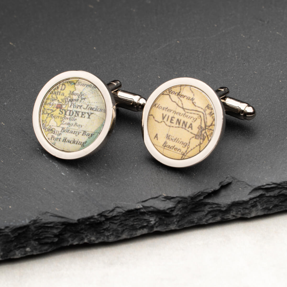 Personalised Round Vintage Map Cufflinks