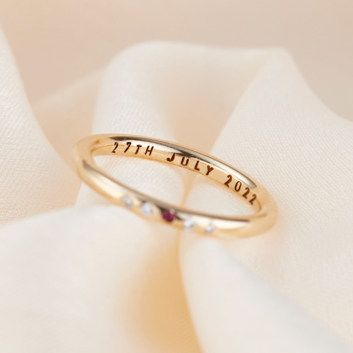 9ct Gold Ruby & Diamond Personalised Wedding Ring