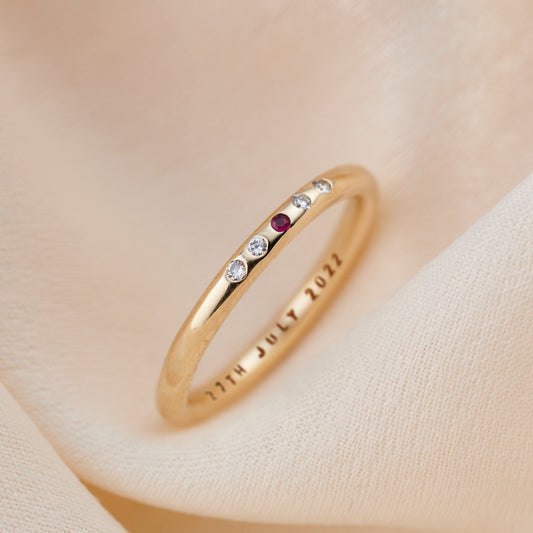 9ct Gold Ruby & Diamond Personalised Wedding Ring