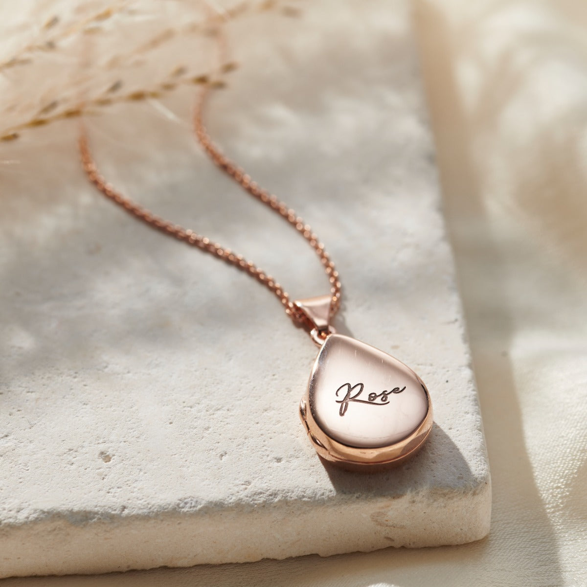 Script Name Small Droplet Locket Necklace