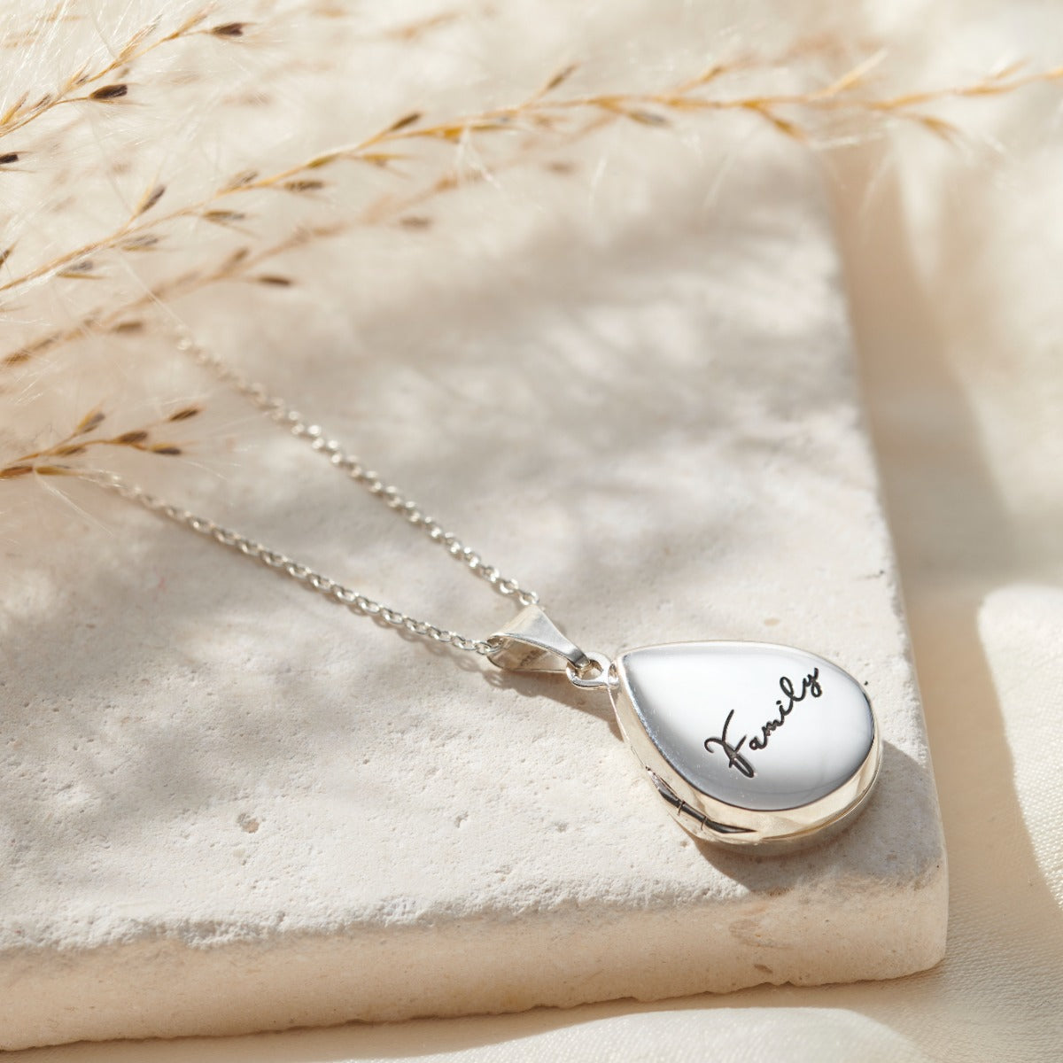 Script Name Small Droplet Locket Necklace