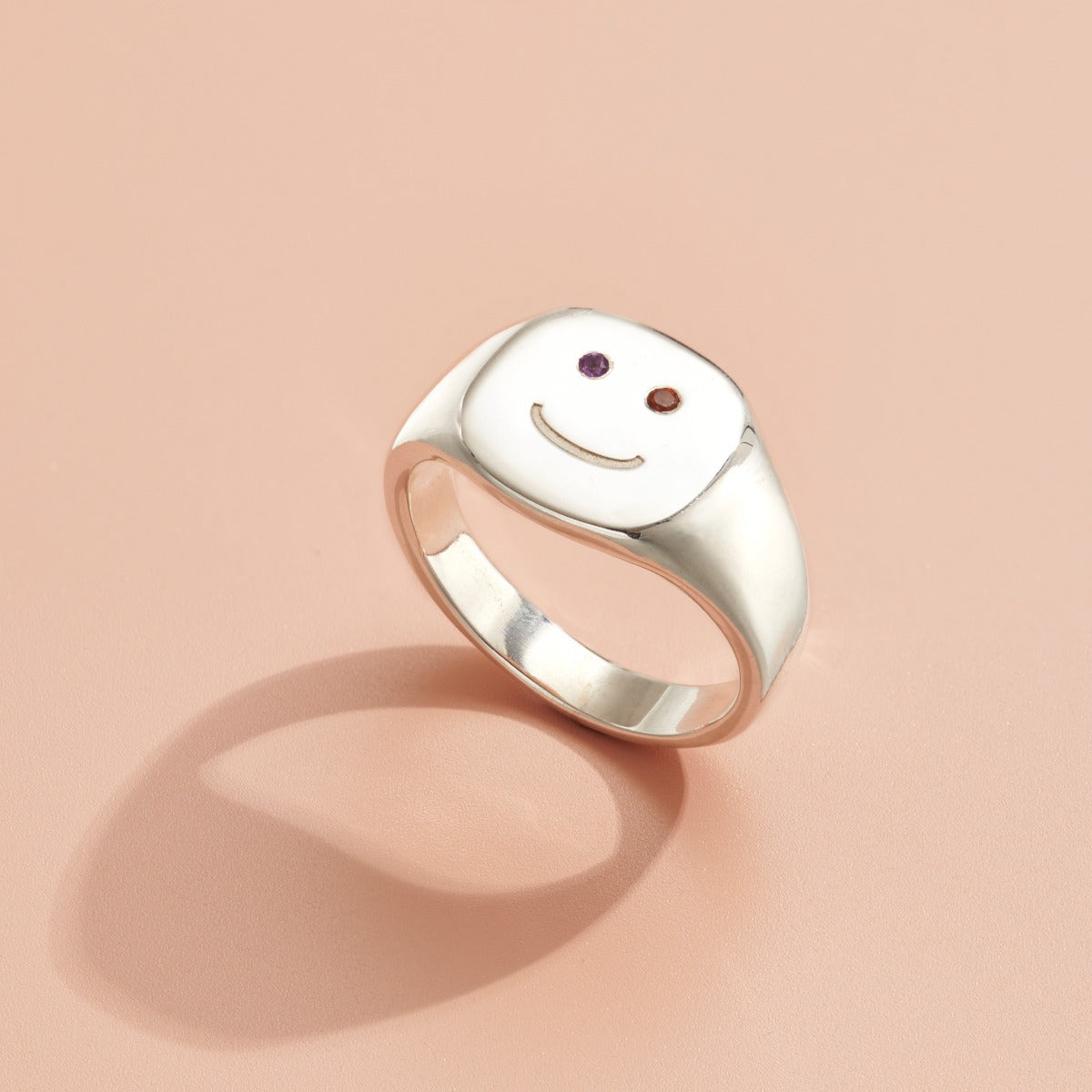 Happy Face Birthstone Signet Ring