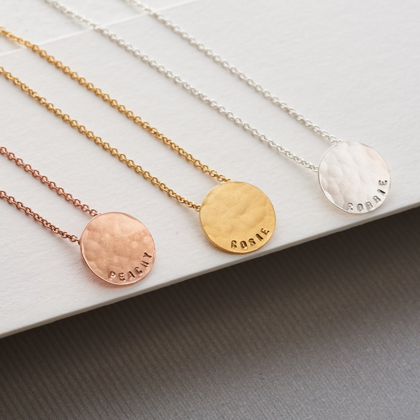 Personalised Small Hammered Disc Necklace