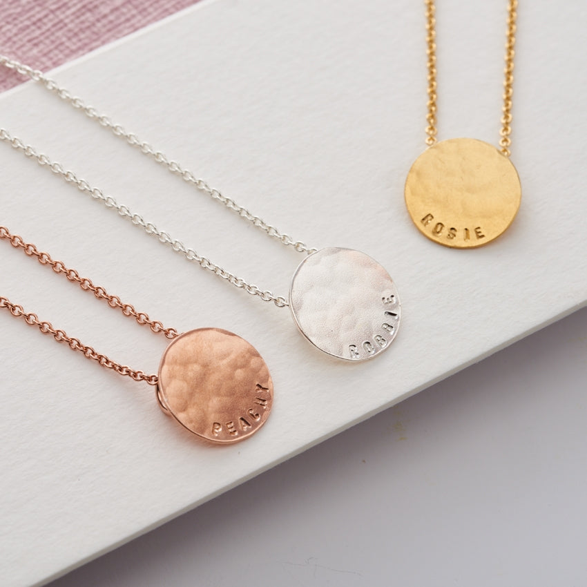 Personalised Small Hammered Disc Necklace