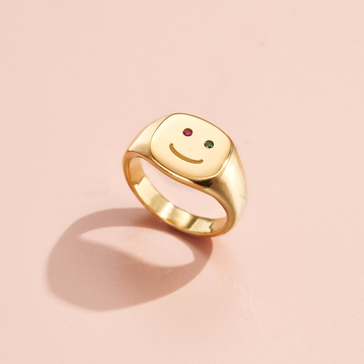 Happy Face Birthstone Signet Ring