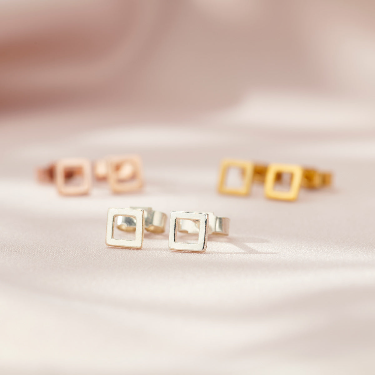 Fine Geometric Square Stud Earrings