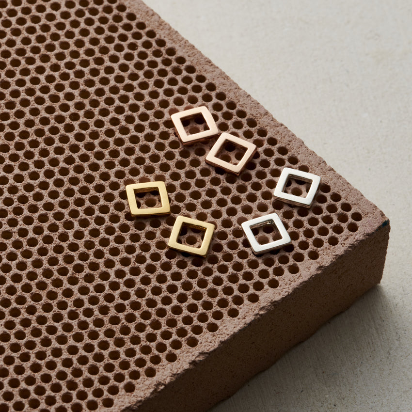 Fine Geometric Square Stud Earrings