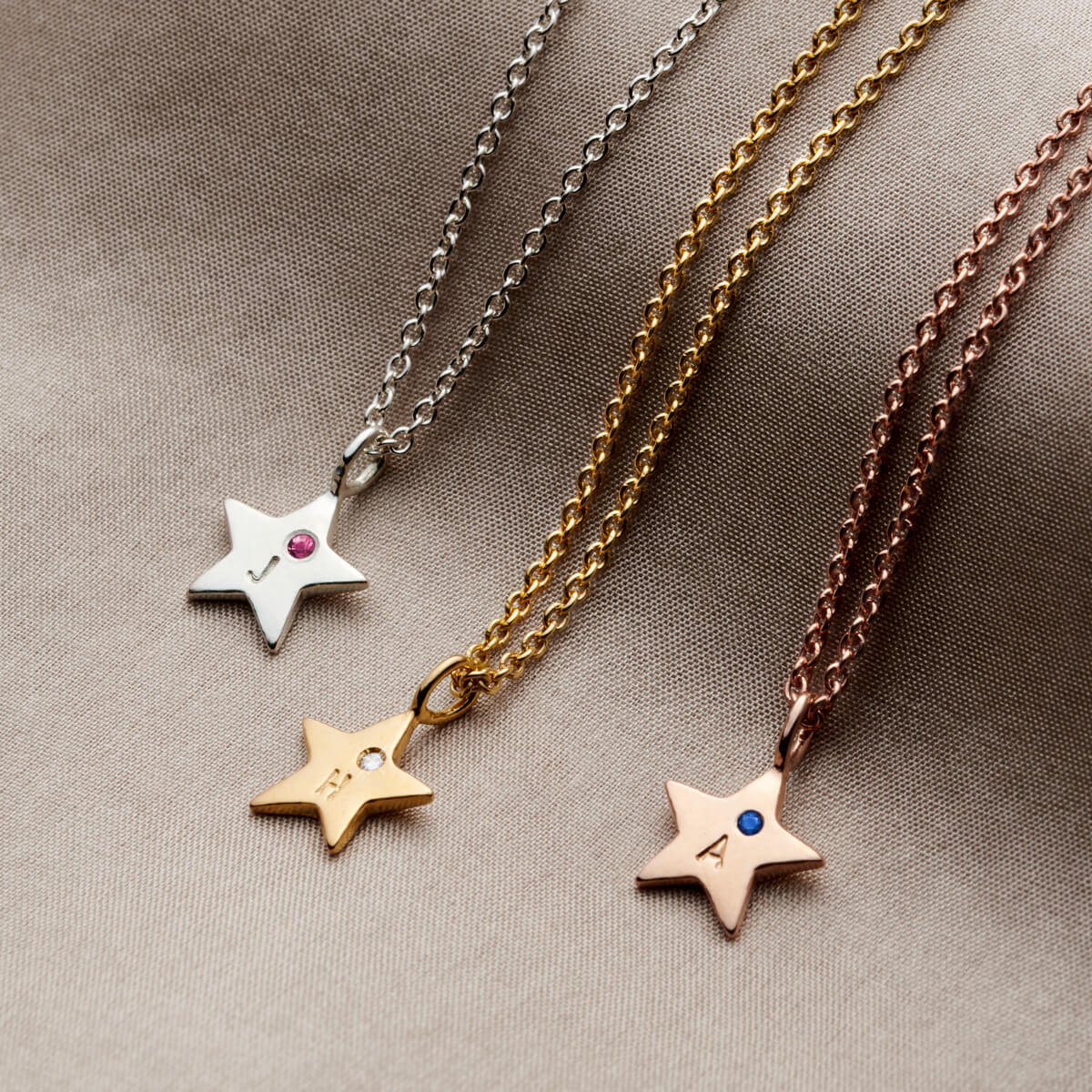 Personalised Mini Star Initial Birthstone Necklace