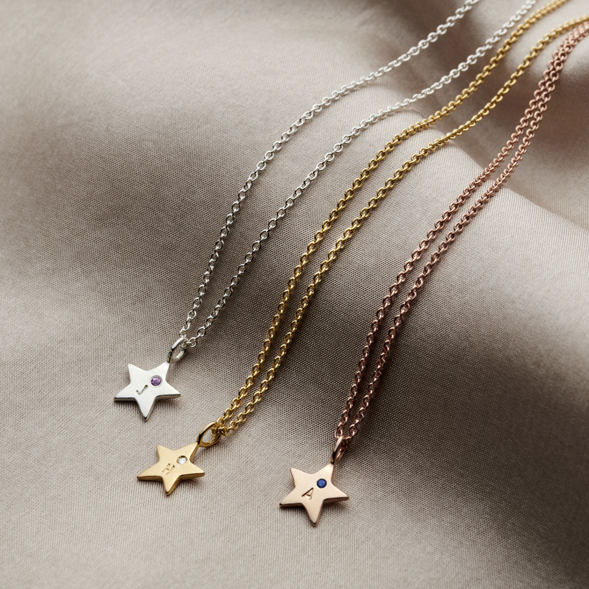 Personalised Mini Star Initial Birthstone Necklace