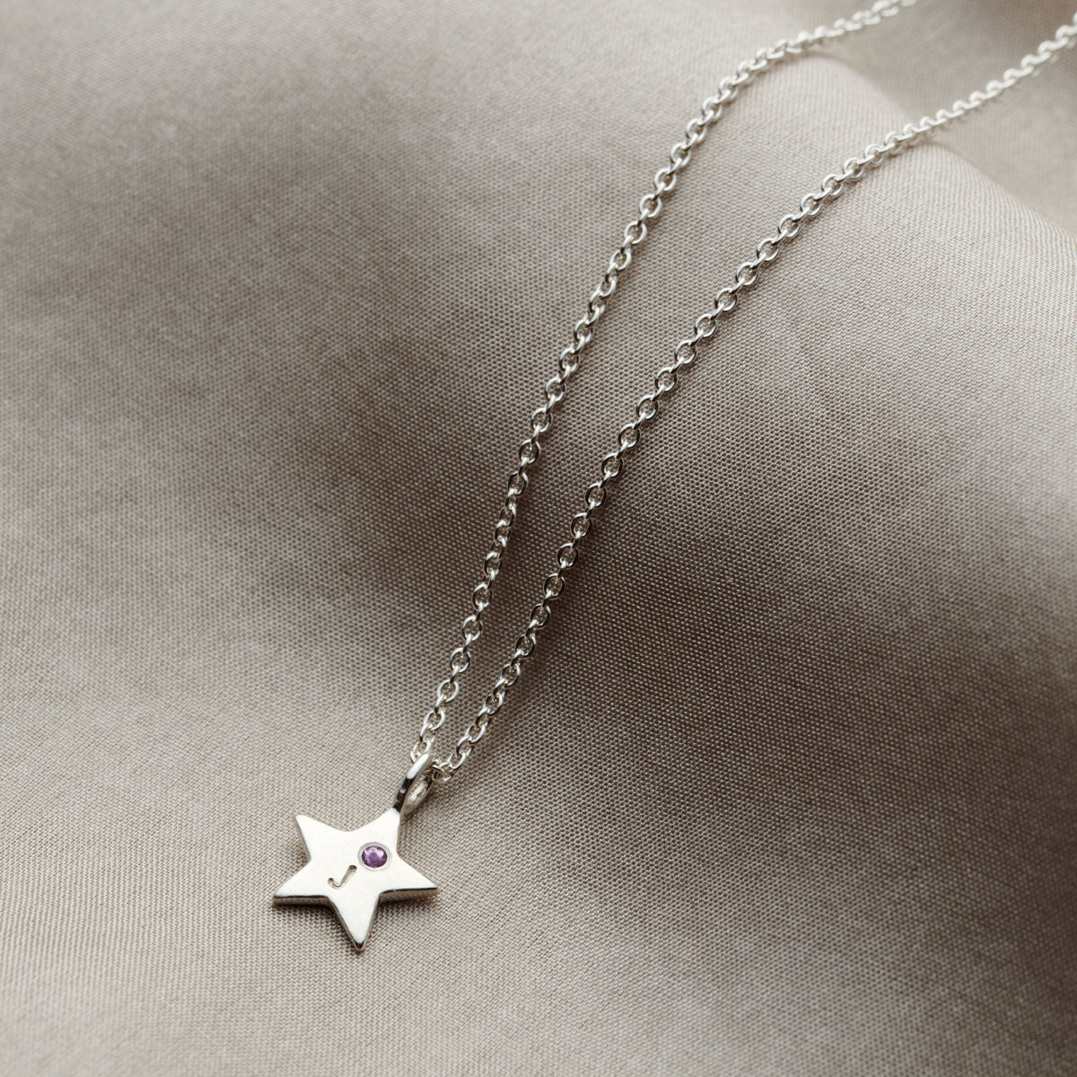 Personalised Mini Star Initial Birthstone Necklace