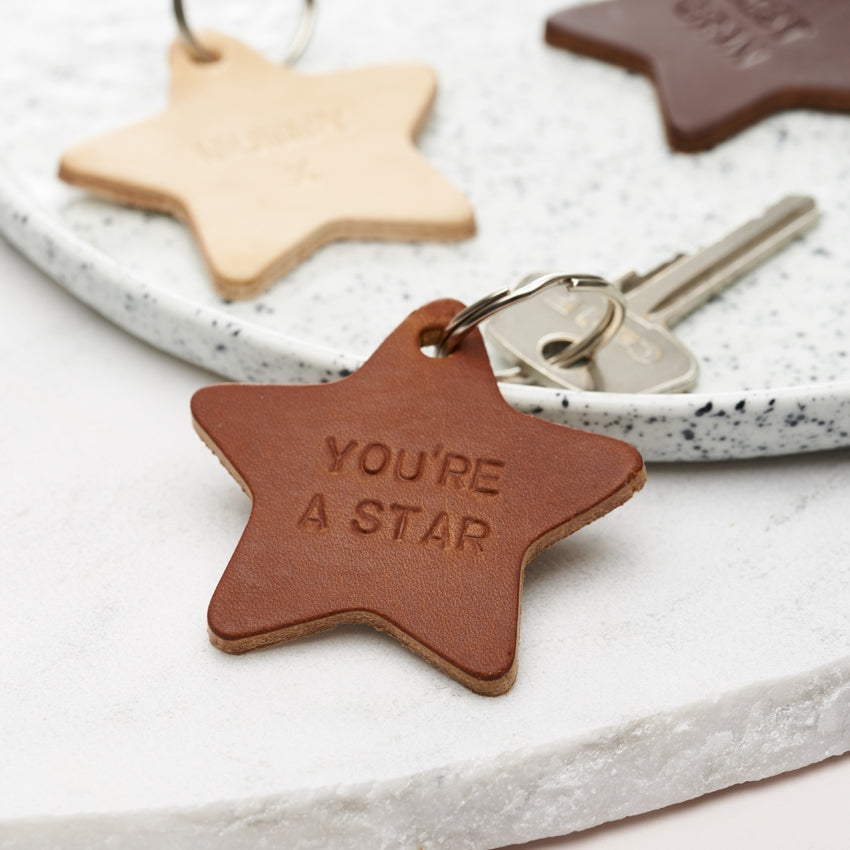 Personalised Leather Star Keyring