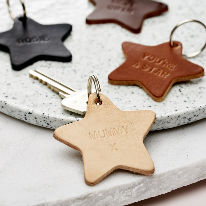 Personalised Leather Star Keyring