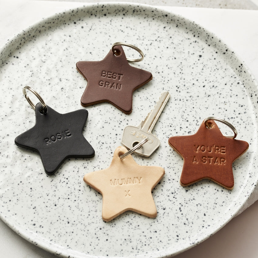 Personalised Leather Star Keyring