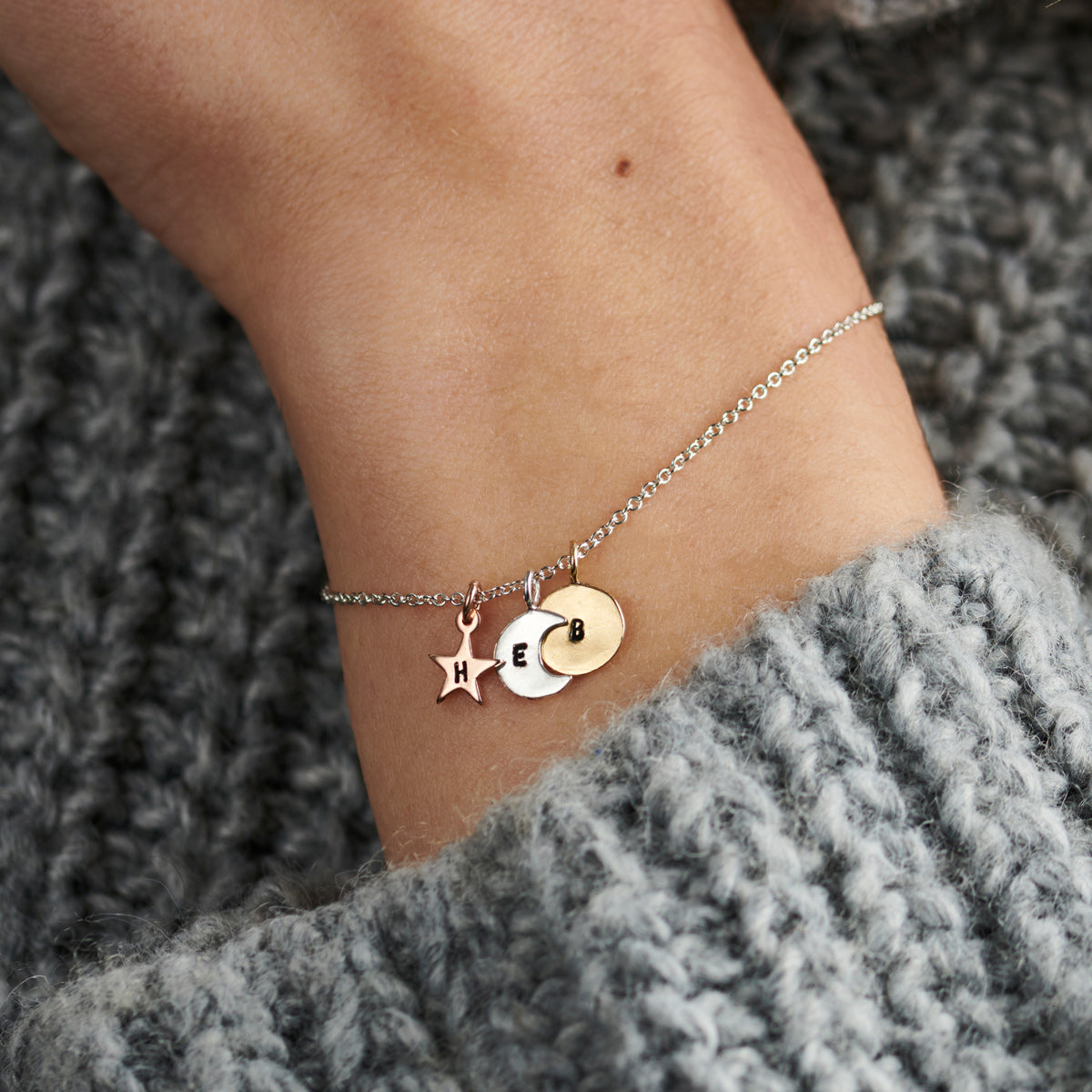 Personalised Mixed Gold Sun Moon & Star Bracelet