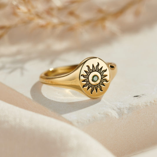 Engraved Sunshine Birthstone Signet Ring