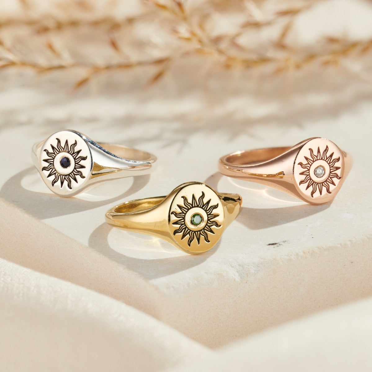 Engraved Sunshine Birthstone Signet Ring