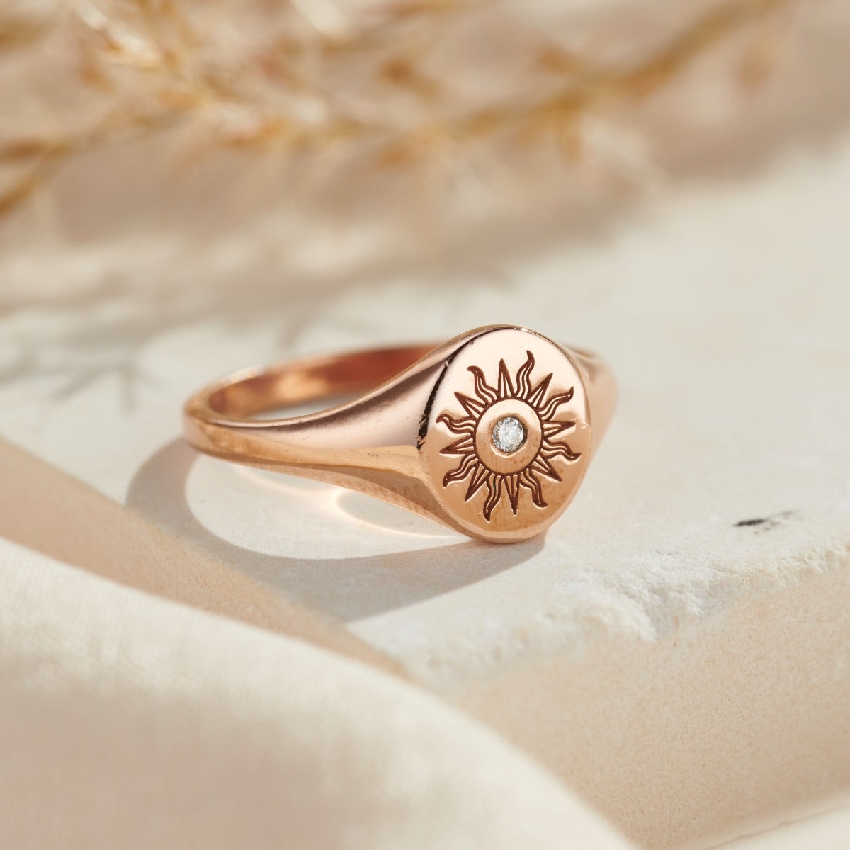 Engraved Sunshine Birthstone Signet Ring