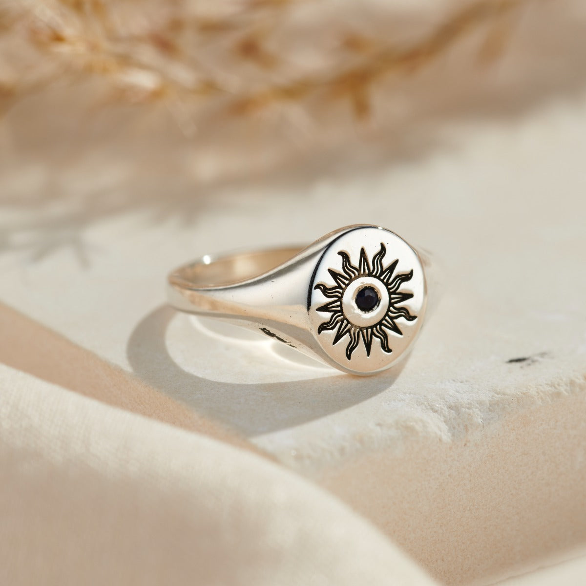 Engraved Sunshine Birthstone Signet Ring