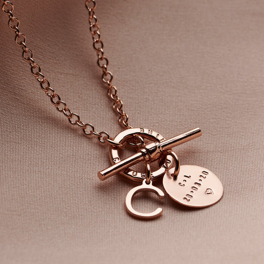 Personalised T-Bar Letter Charm Necklace