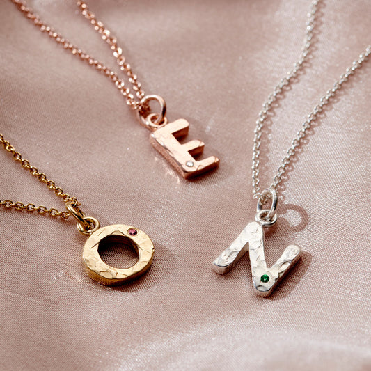 Textured Birthstone Initial Letter Necklace