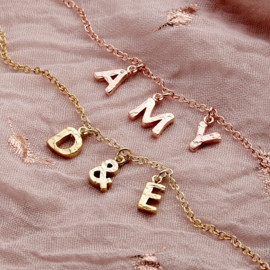 Textured Initial Letter Station Necklace