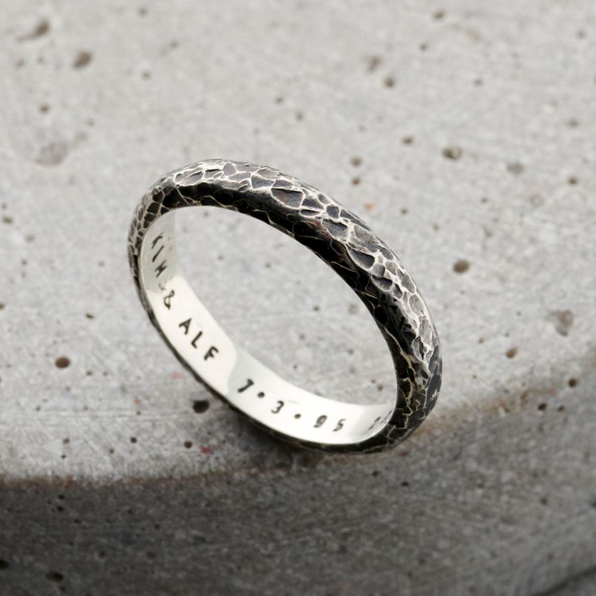 Personalised Men's Textured Script Ring