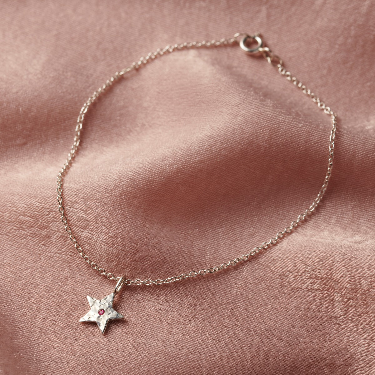 Textured Star Charm Birthstone Bracelet