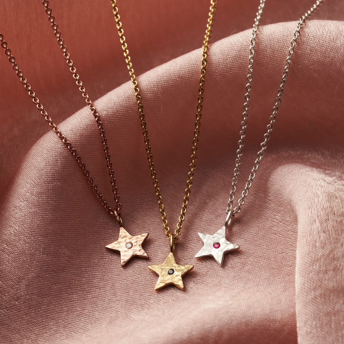 Textured Mini Confetti Birthstone Star Necklace