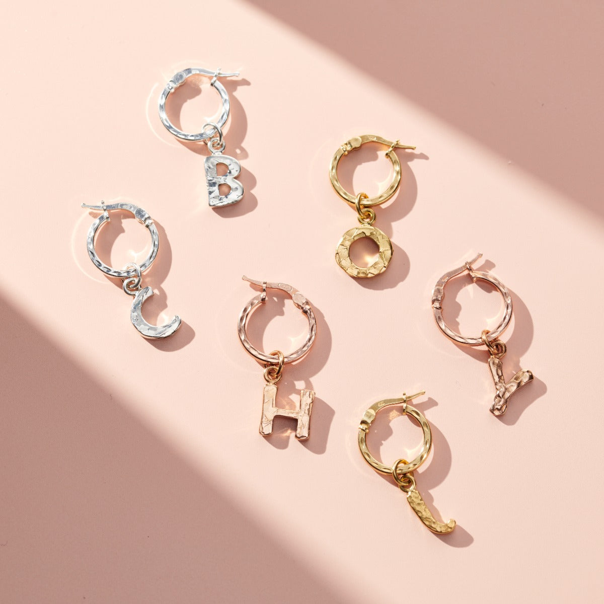 Textured Letter Charm Hoop Earrings