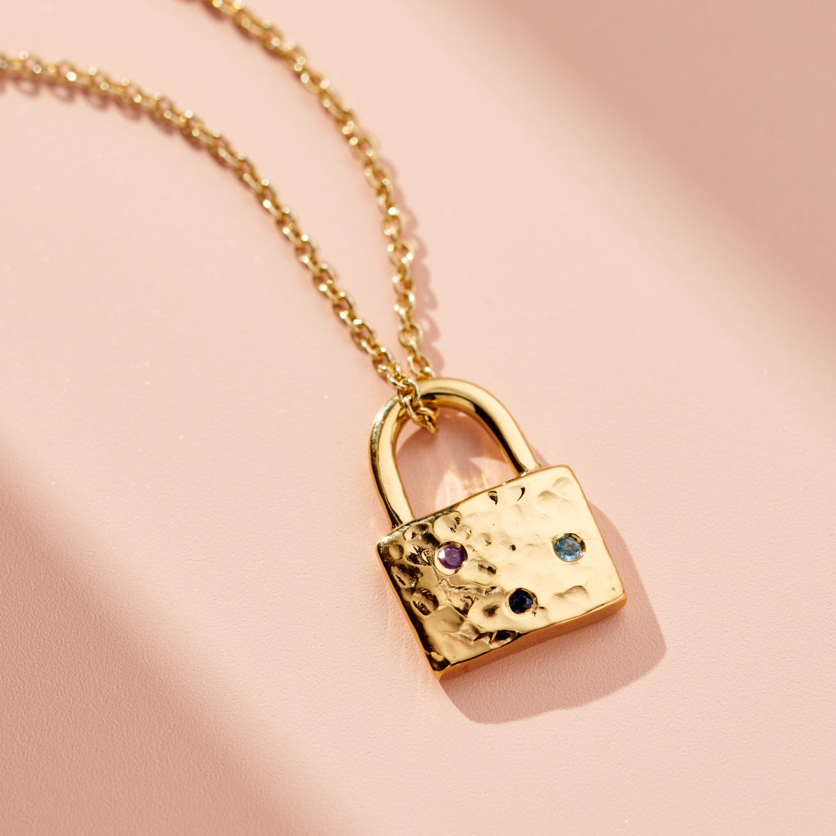 Confetti Birthstone Padlock Charm Necklace