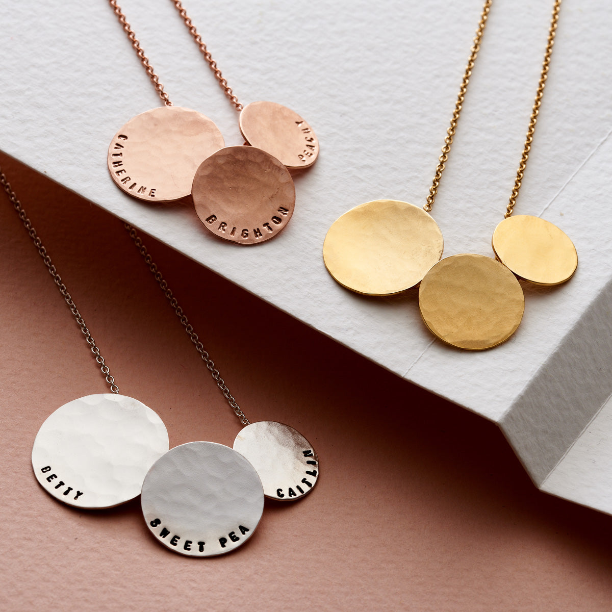 Personalised Triple Hammered Disc Necklace