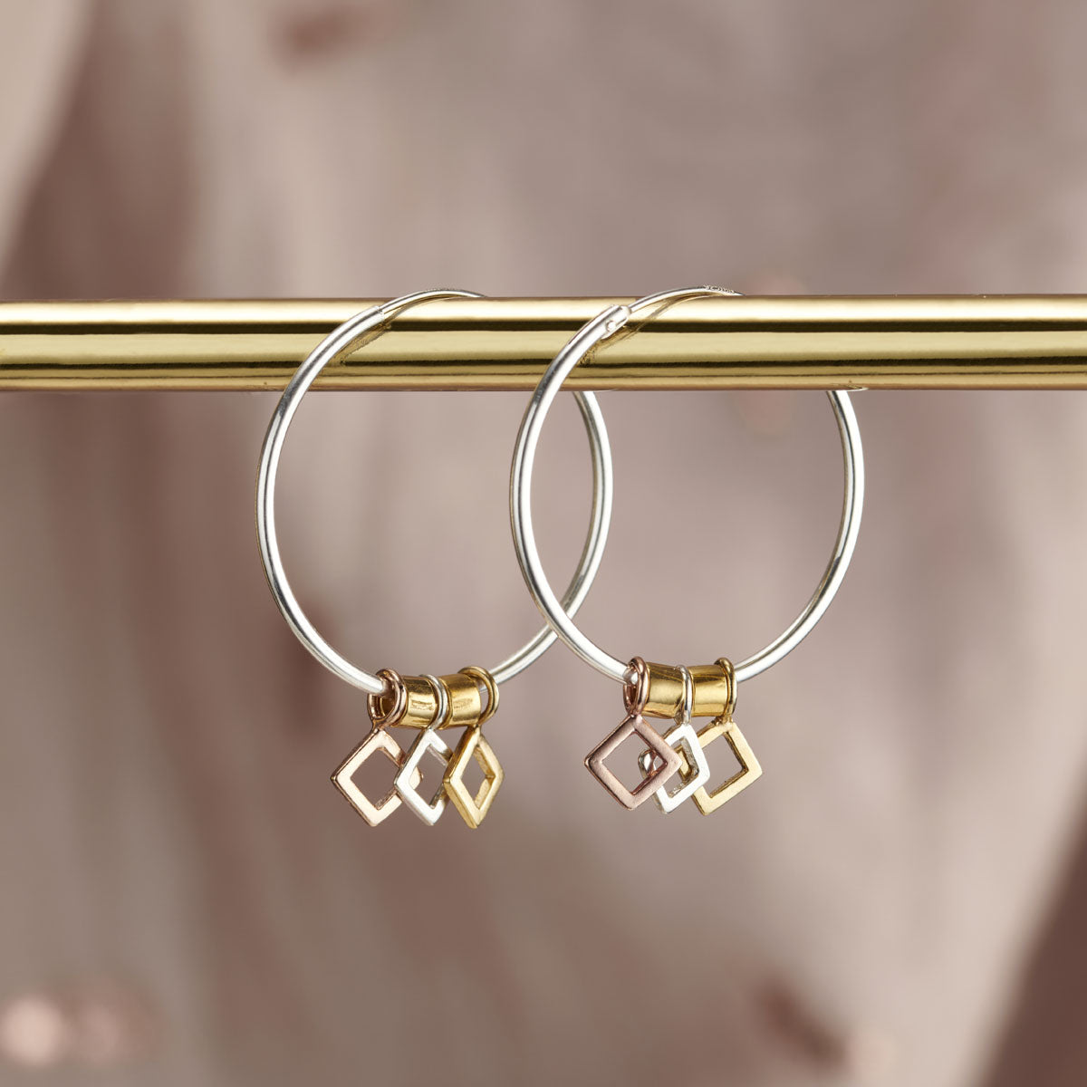 Micro Geometric Tricolor Charm Hoop Earrings