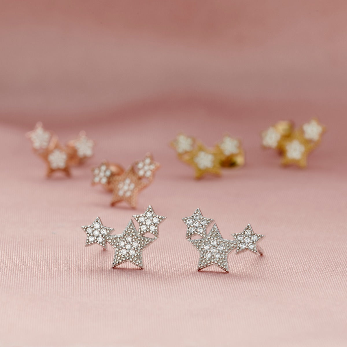 Cubic Zirconia Cluster Star Stud Earrings