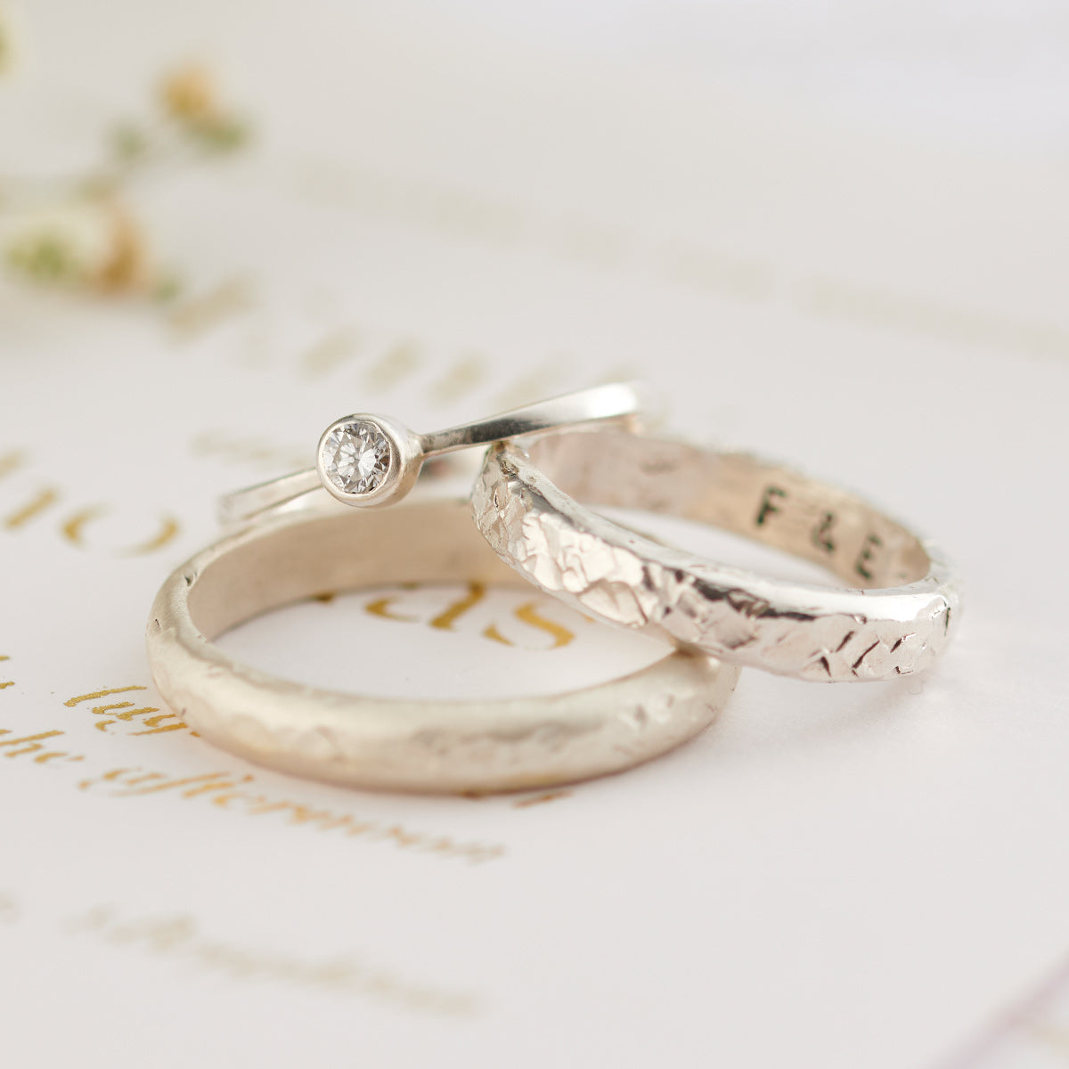 Personalised 9ct Gold Textured Wedding Band