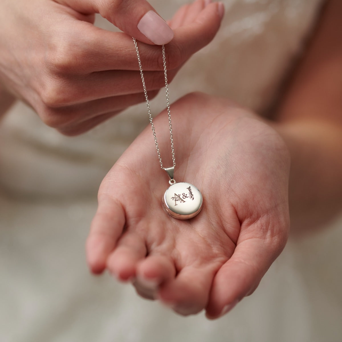 Floral Wedding Initials Round Locket