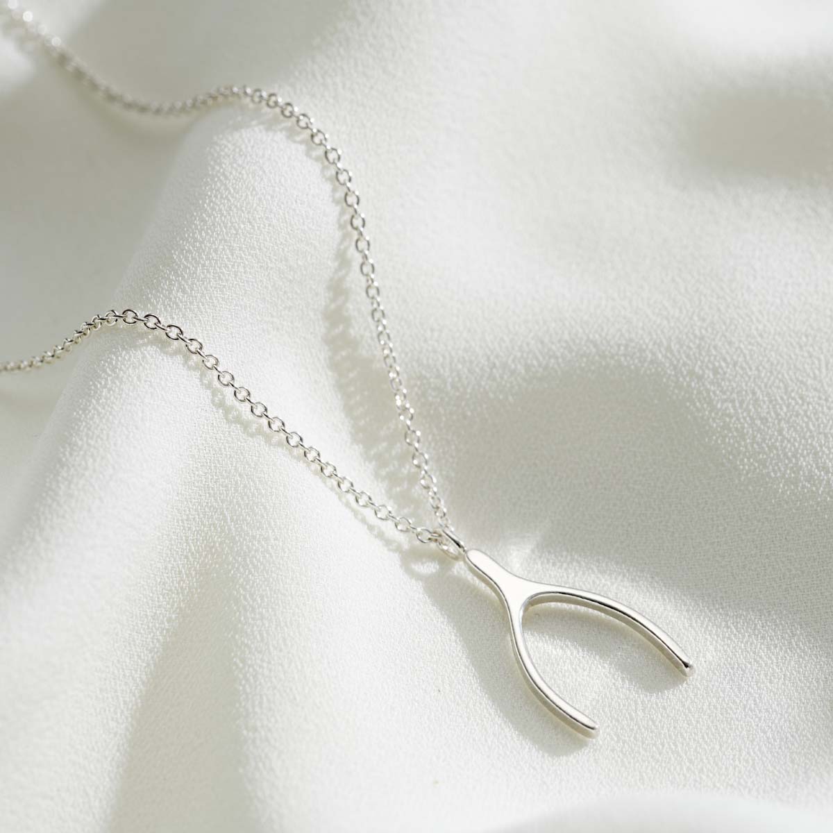 Personalised Silver Lucky Wishbone Necklace